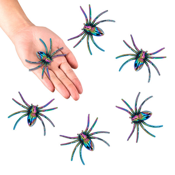 6 spinnen iriserend 7x5,5 cm 73057