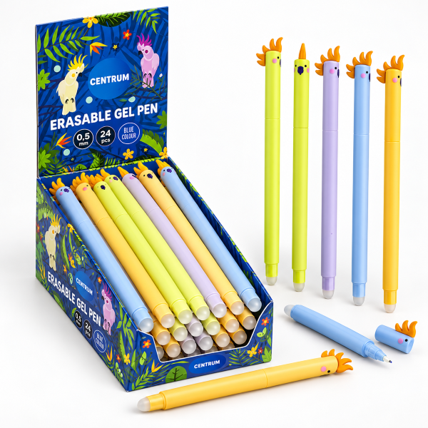24 Uitwisbare gelpennen Papegaai 80363