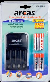 Oplader + 4 oplaadbare batterij arcas