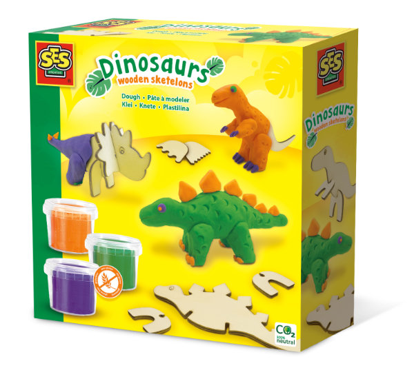 Ses klei dinosaurs houten skeletten 0418