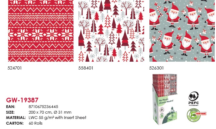 Rol Kerstpapier Nordic 3 ass. 200x70cm