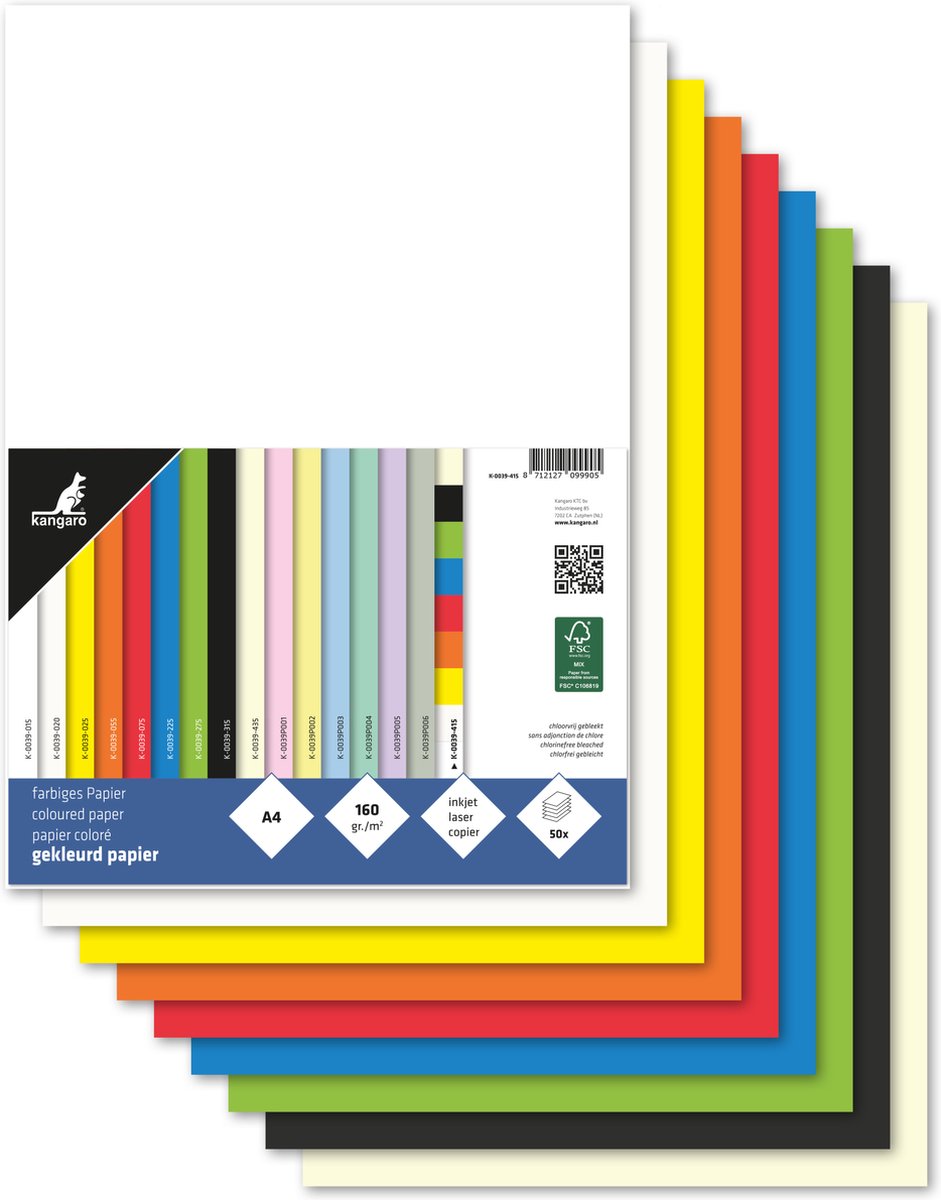 10x5 vel gekleurd papier A4 160g Kangaro