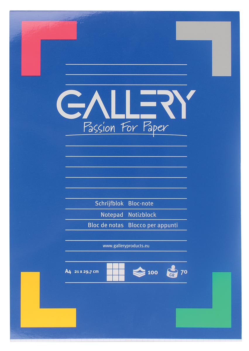 Schrijfblok Gallery A4 100 vel ruit 5mm