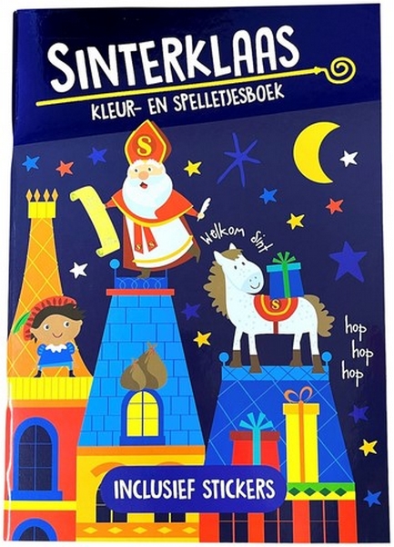 Kleur-spelletjesboek+stickers Sint A4 WH