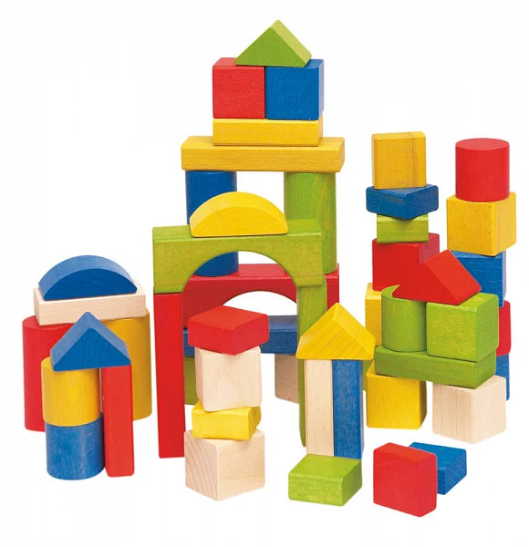 Woody 50 bouwblokken naturel+gekleurd