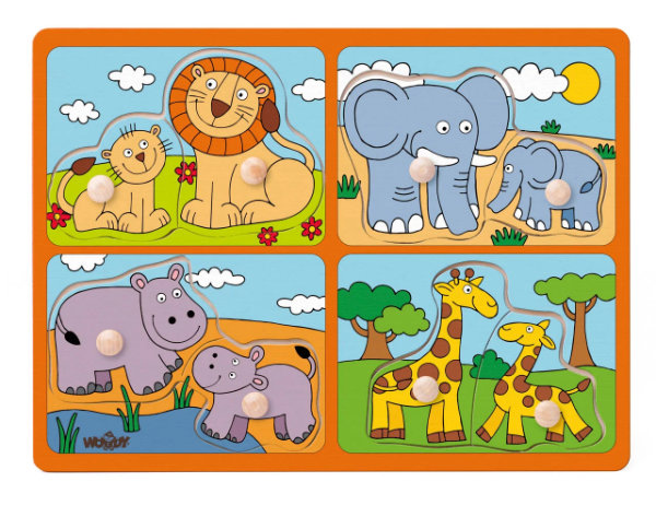 Woody 4 in 1 knop puzzel w. dieren 91914