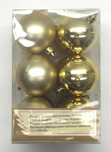 12 ballen goud kleur 6 cm plastic